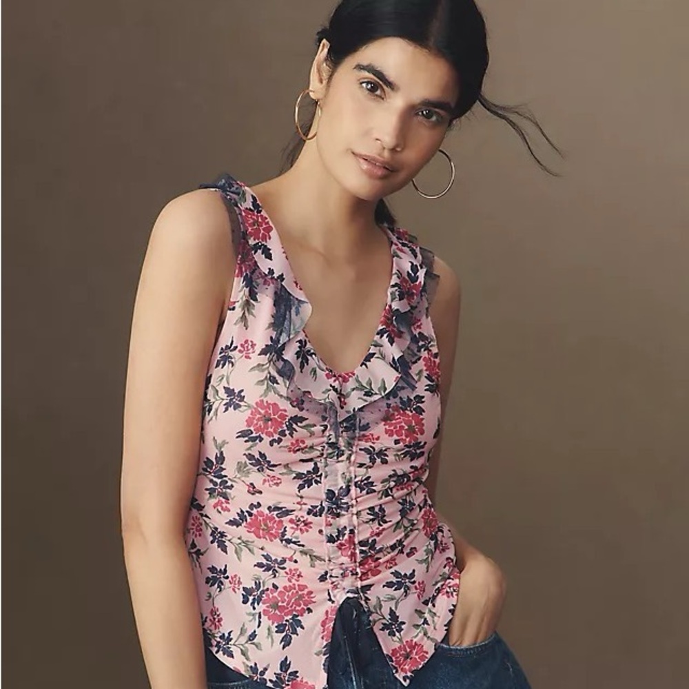 Anthropologie Maeve Tie-Front V-Neck Top
